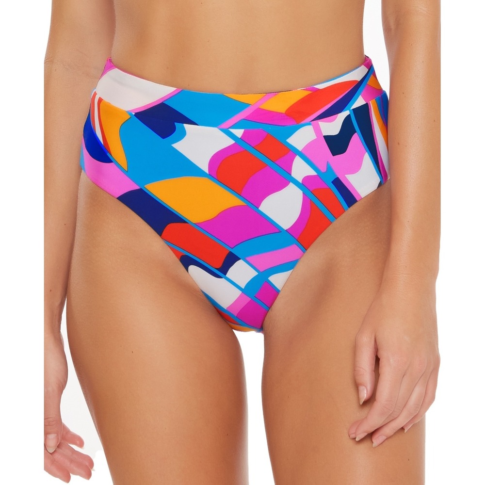 924.Trina Turk Women Rio Reversible High Waist Bikini Bottoms Multi Color Size10